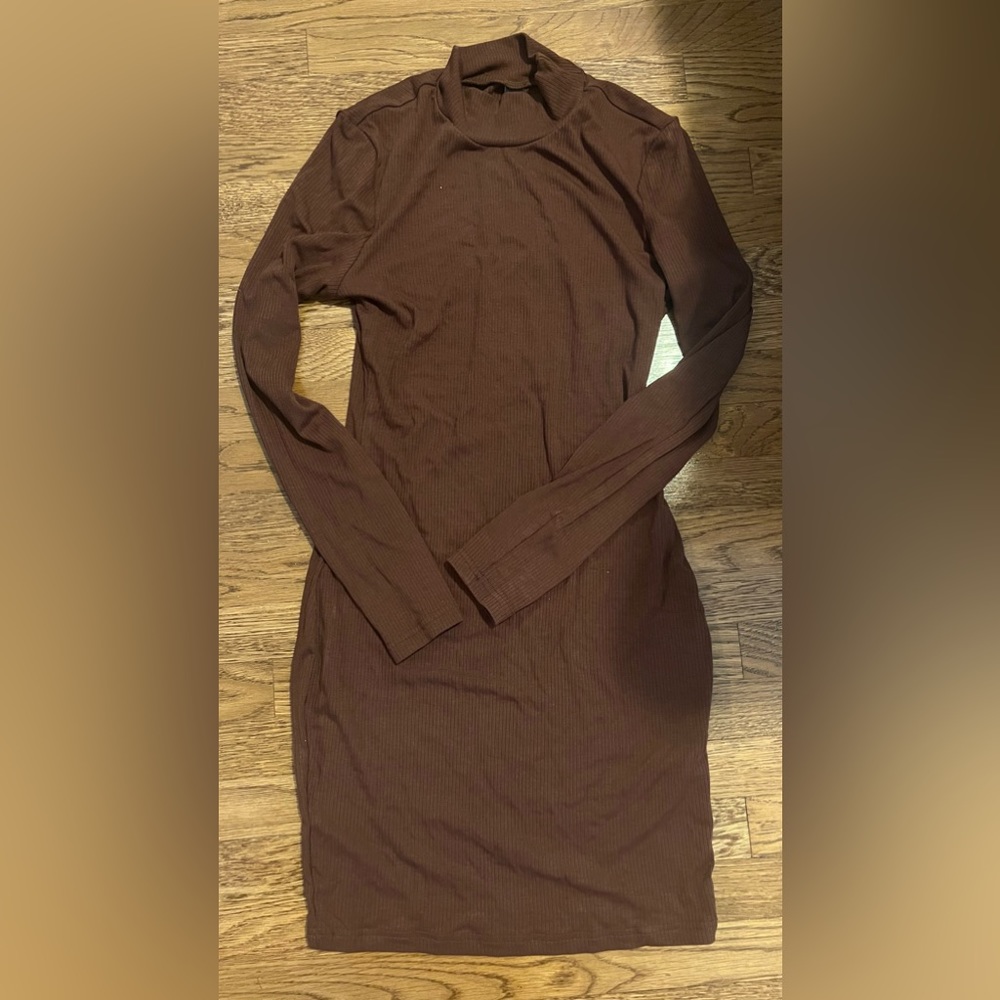 Shein Brown Ribbed Long Sleeve Dress - Picture 4 of 4